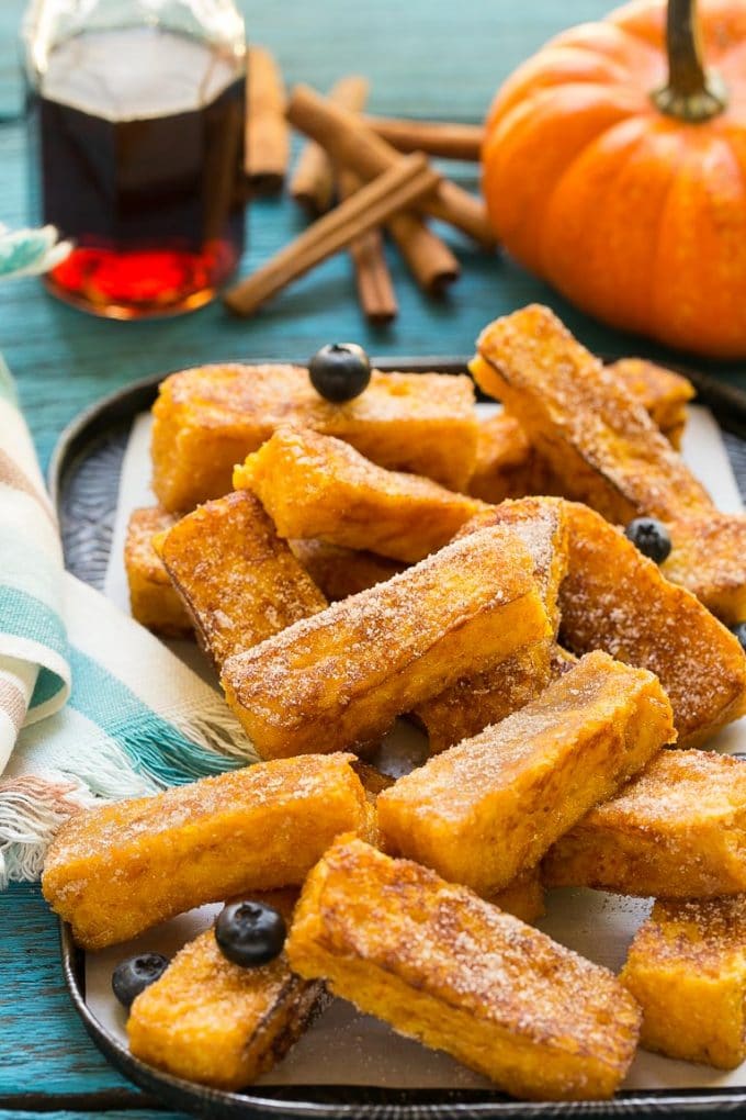 Fluffy Pumpkin Churro French Toast Sticks for Fall Breakfast